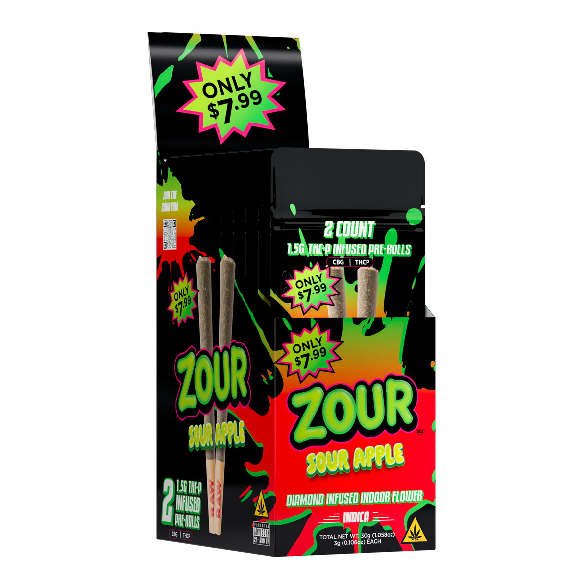 THCP SOUR APPLE 2-PACK PREROLLS