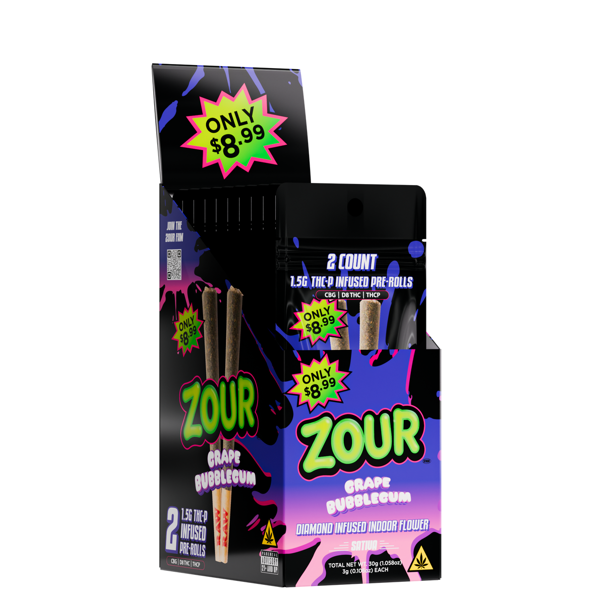 THCP GRAPE BUBBLEGUM 2-PACK PREROLLS