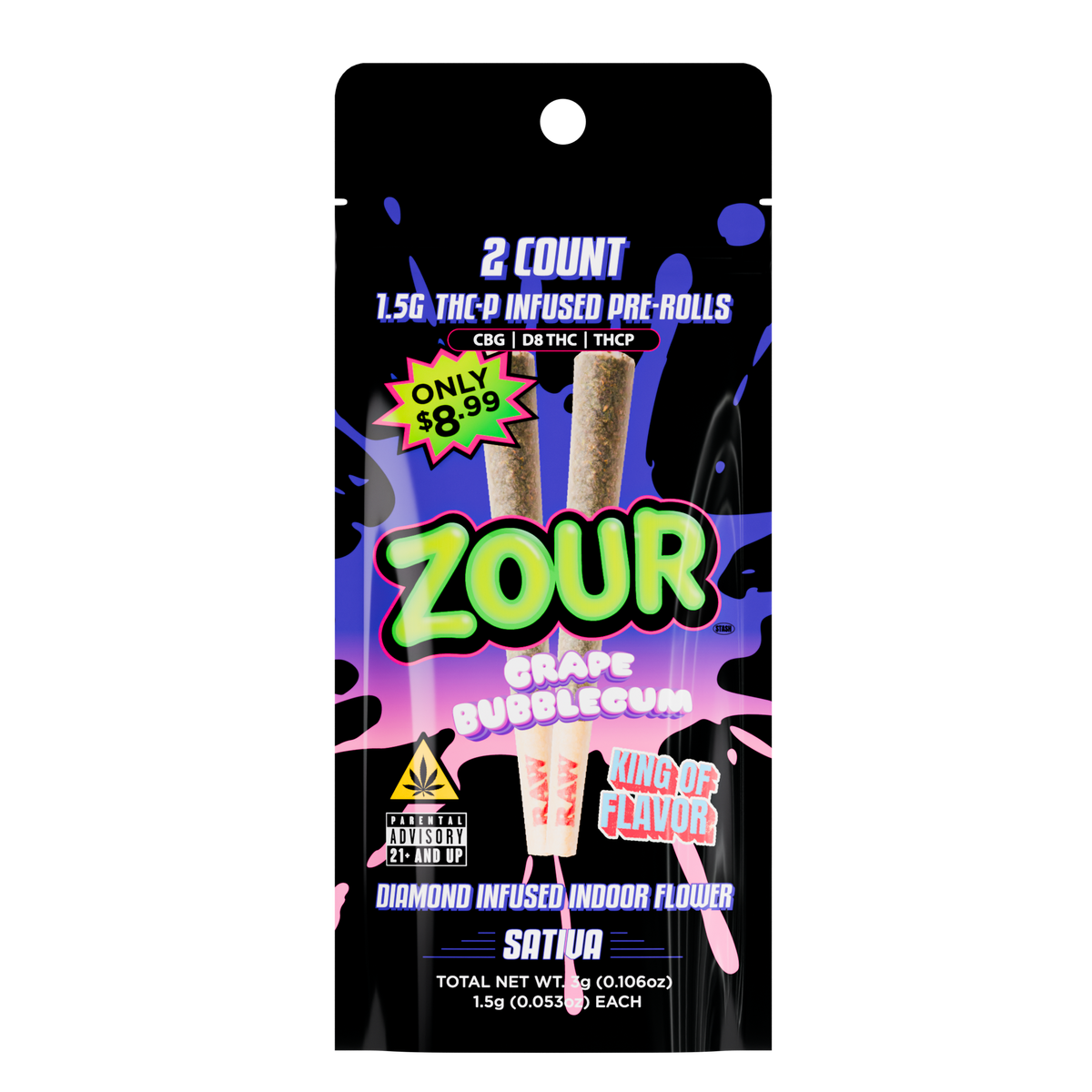 THCP GRAPE BUBBLEGUM 2-PACK PREROLLS