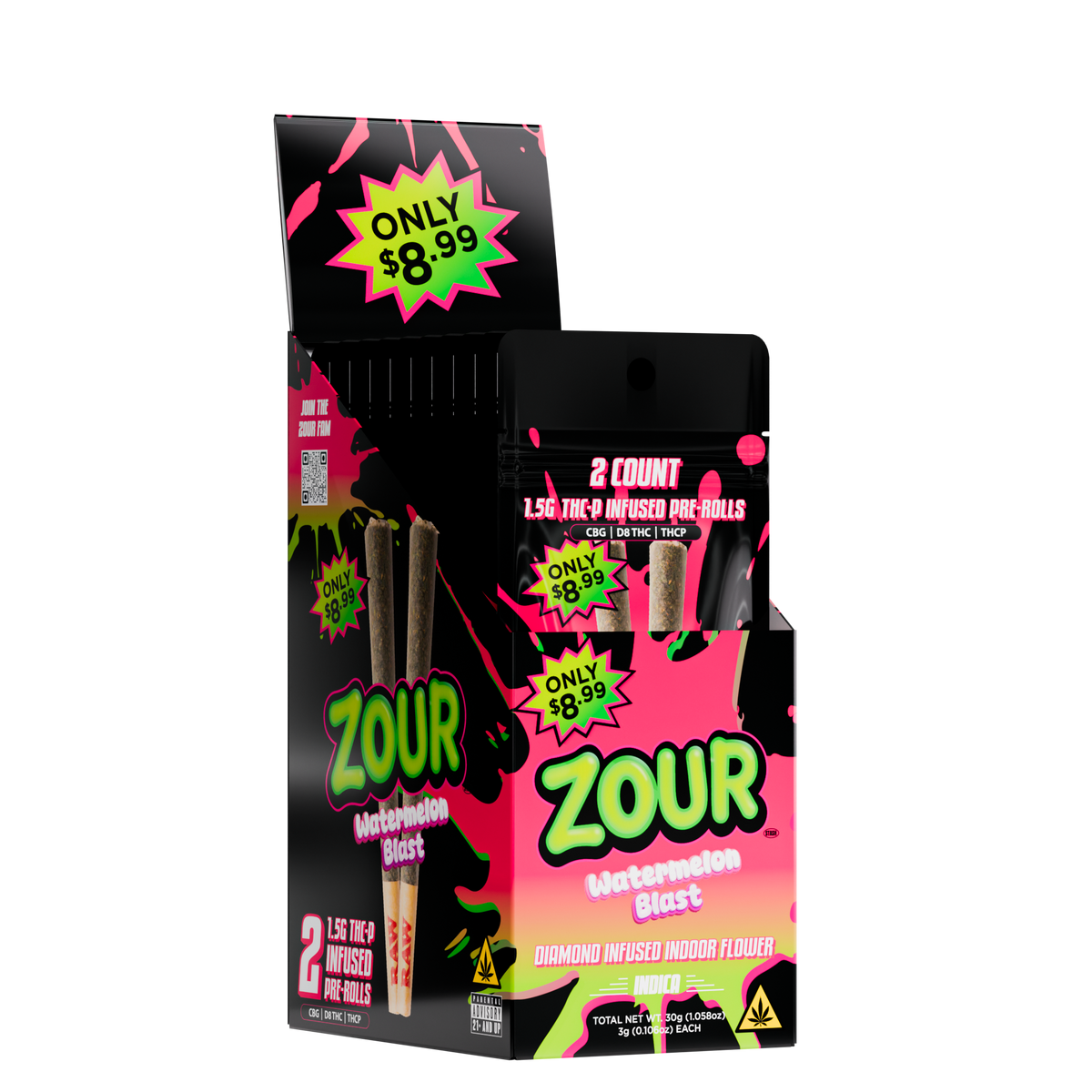 THCP WATERMELON BLAST 2-PACK PREROLLS
