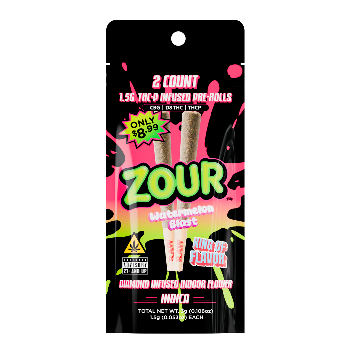 THCP WATERMELON BLAST 2-PACK PREROLLS